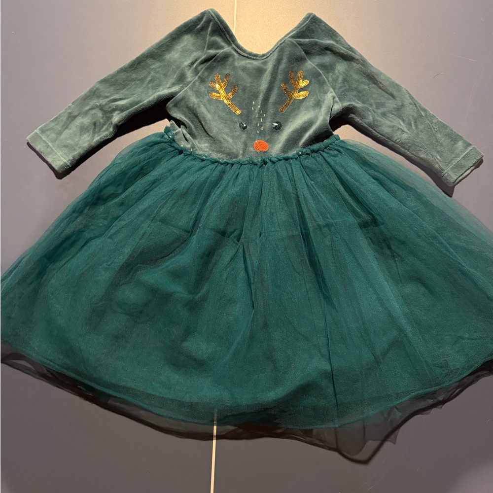 Mini Boden Green Velvet & Tulle Reindeer Dress